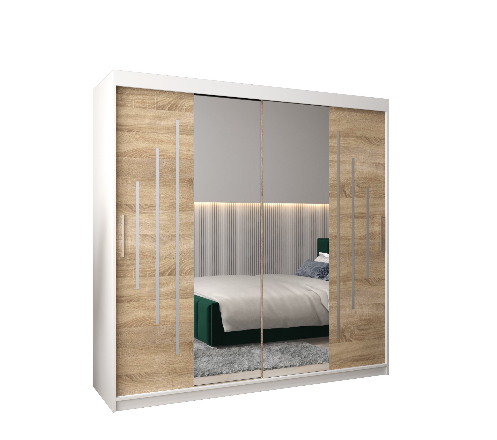 Szafa przesuwna garderoba York 1 200 x 62 x 200 cm Biały + Sonoma - Abiks Meble