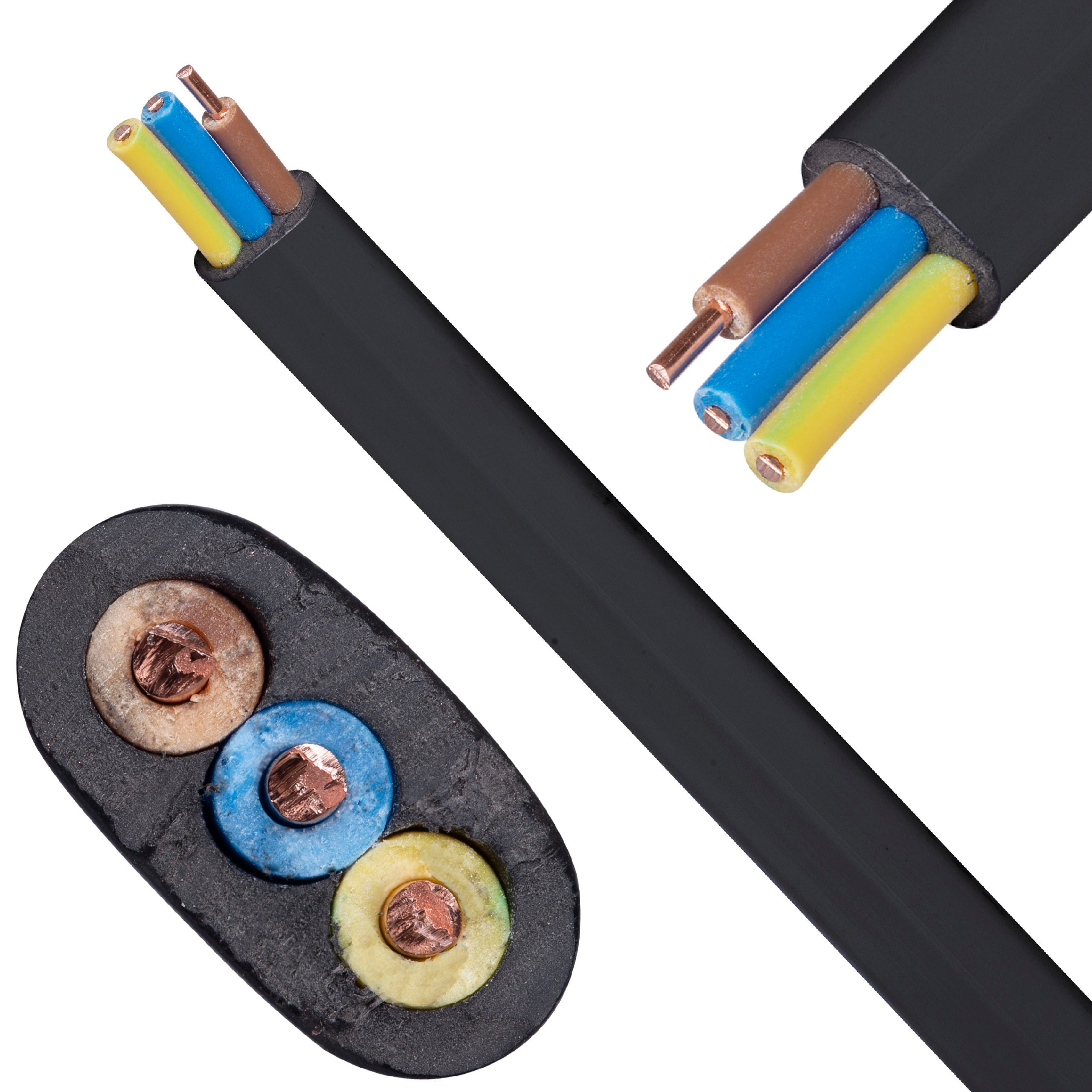 Kabel instalacyjny płaski EL-Instal NP YDYp 3x1,5mm2 czarny 450/750V uniepalniony Dca drut Eltrim 100m