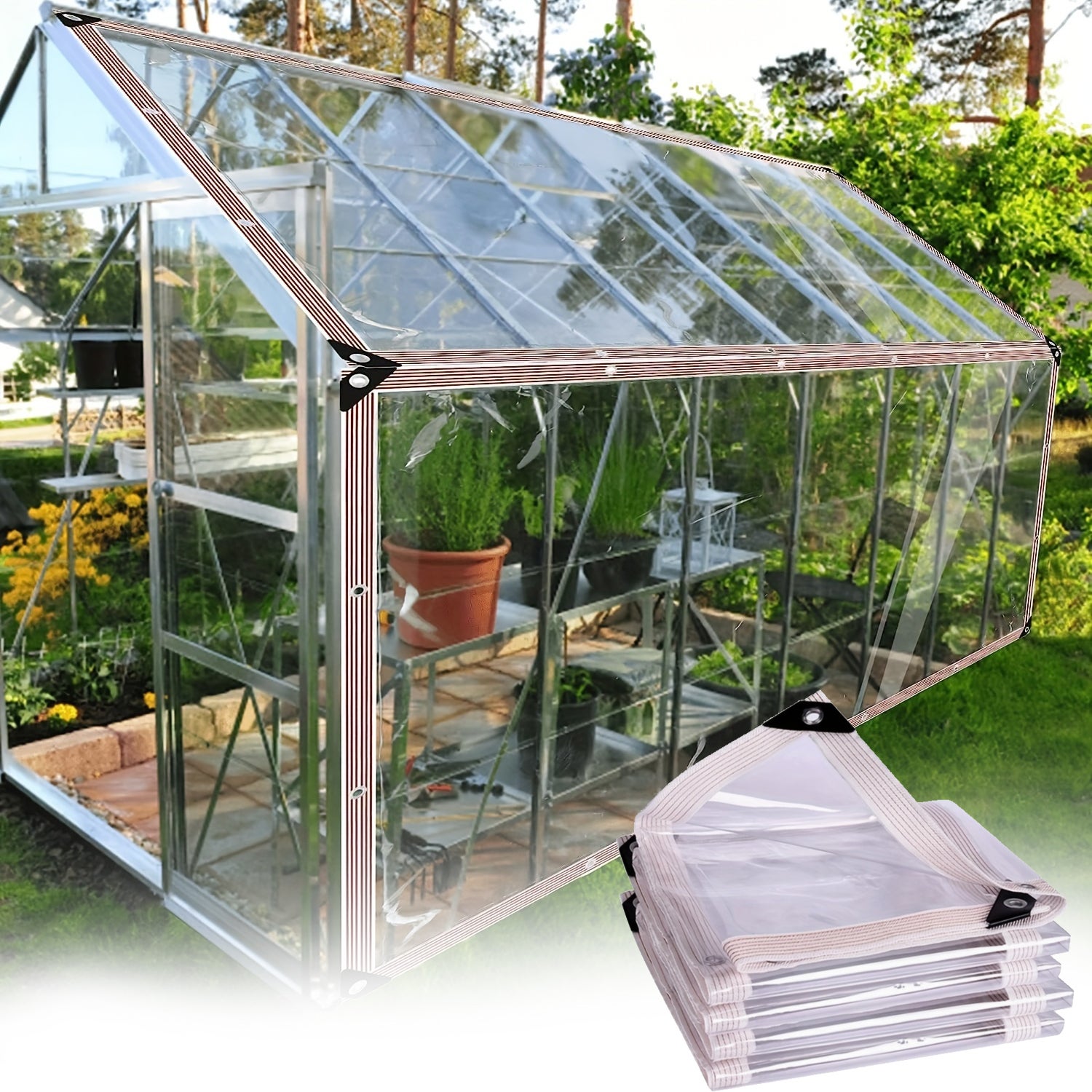 Uniwersalna przezroczysta i wodoodporna plandeka z oczkami wytrzymała osłona zewnętrzna odporna na deszcz do ogrodu patio na kemping do szklarni m x