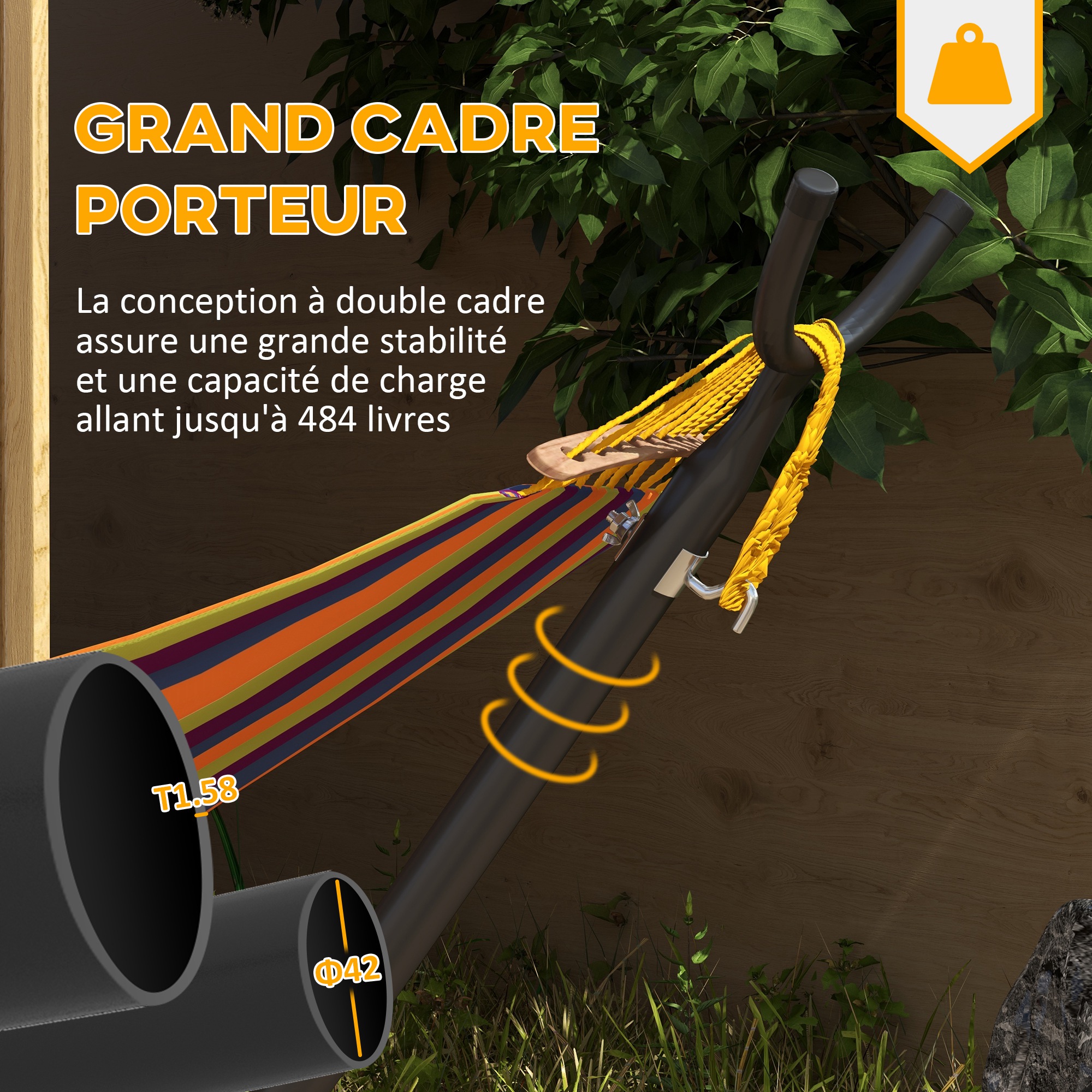 Support pied de hamac réglable acier époxy noir - 4