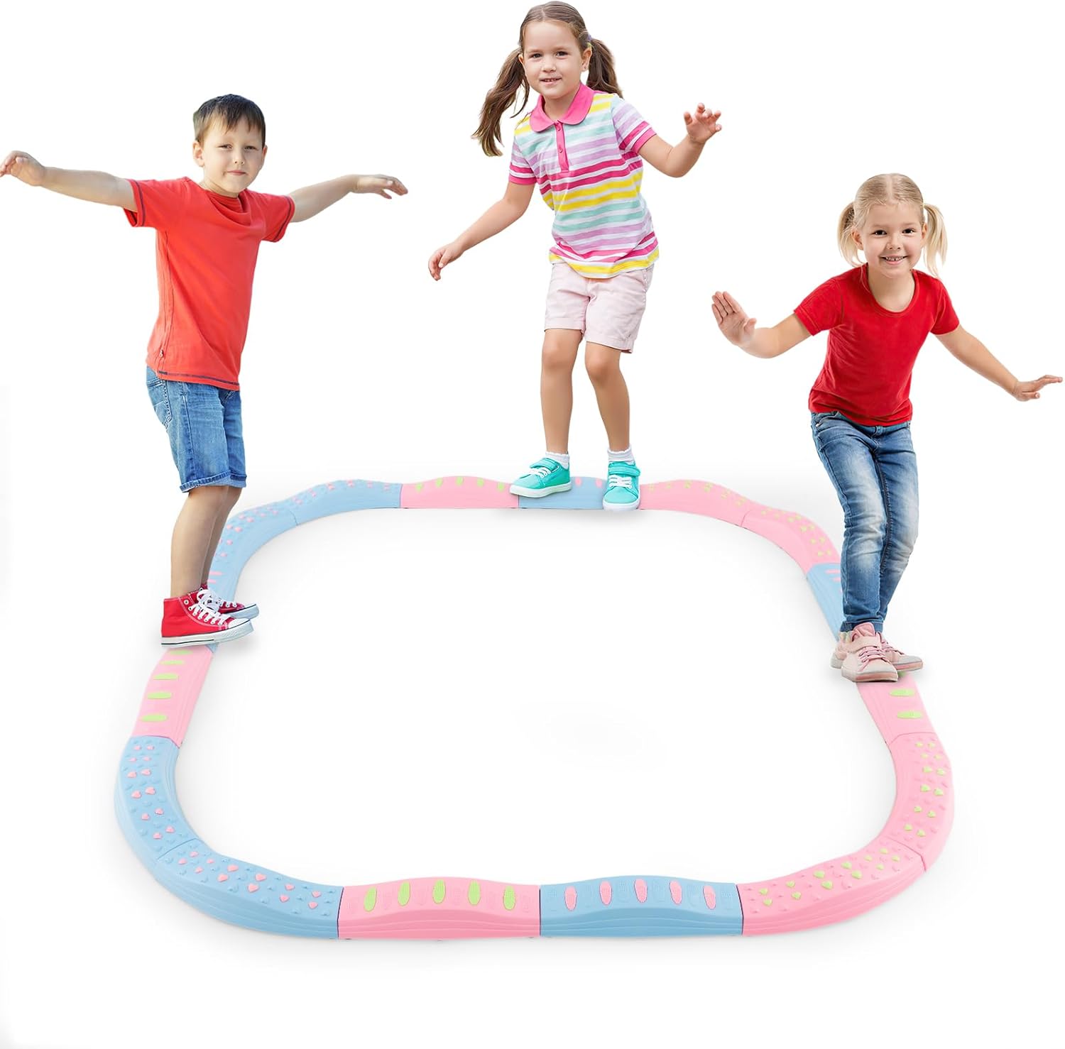 20 Sztuk Mostków Równoważni, Tor Przeszkód z Teksturowaną, Zakrzywioną Powierzchnią i Antypoślizgowymi Ślizgaczami, dla 4 Maluchów w Wieku 3+ Lat