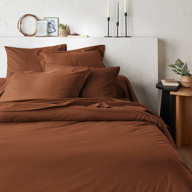 Housse de couette unie coton biologique, Scenario - Acajou - 200 x 200 cm