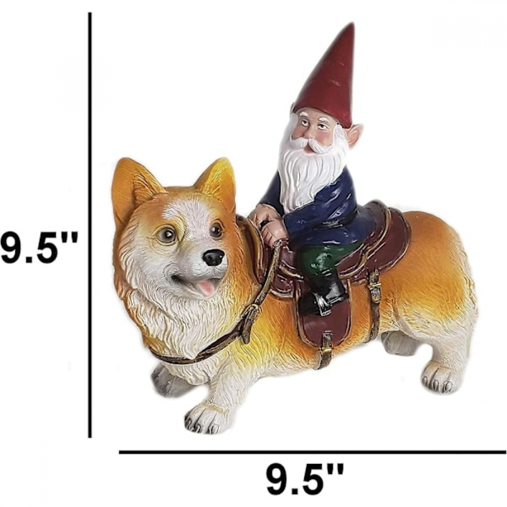Zabawna figurka elfa ogrodowego w kubku: Święty Mikołaj jadący na corgi. Rzeźba elfa do ogrodu, do użytku wewnątrz i na zewnątrz, na patio. - 4