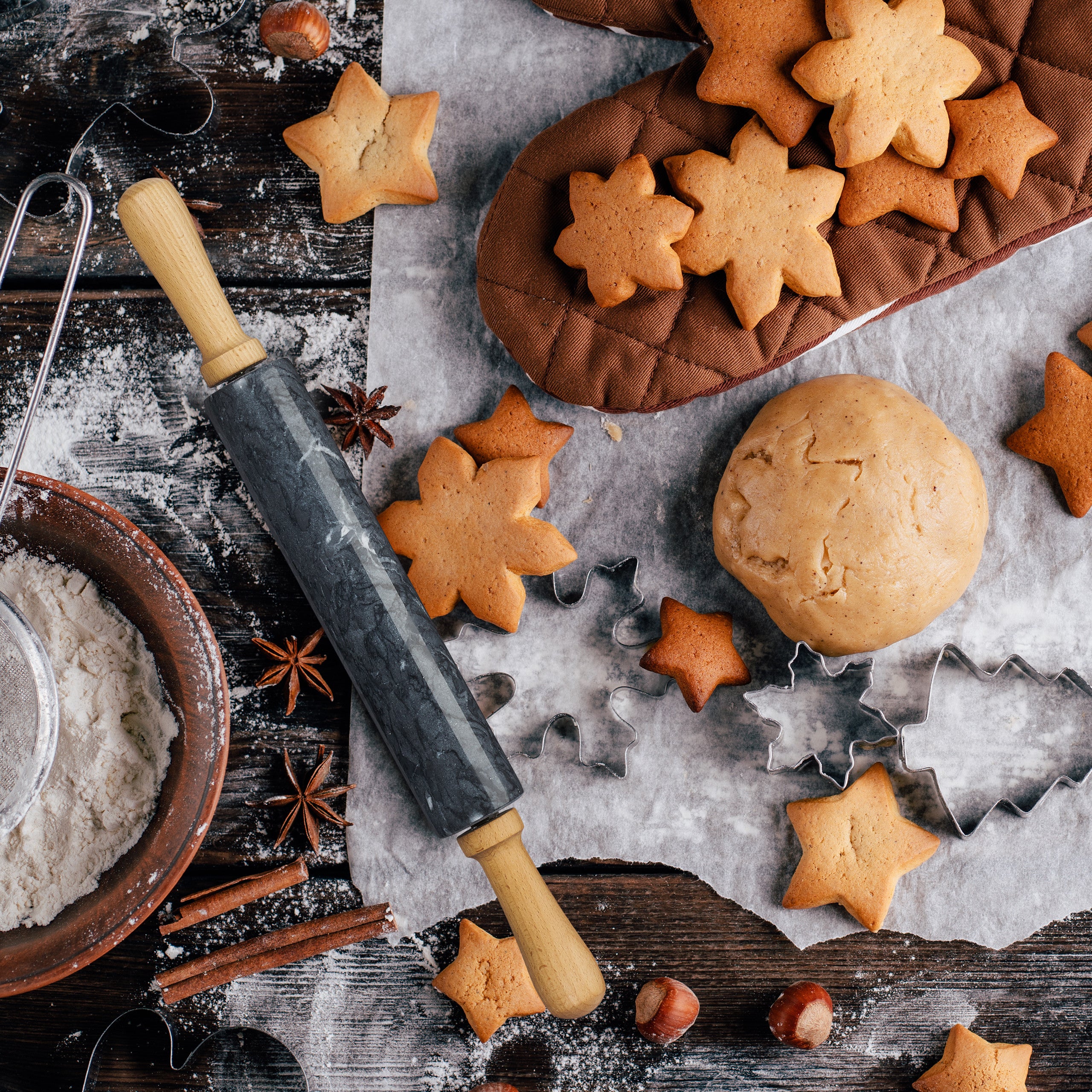 Mattarello Marmo Relaxdays - 48cm, Manici Legno, Con Supporto, Nero - Foto 4