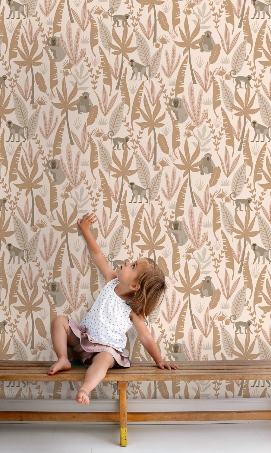 Tapeta małpy z dżungli terakoty różowej - 50 x 900 cm - ESTAHOME