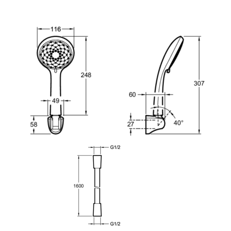 Douchette 3 jets JACOB DELAFON Awaken organic avec support - 4