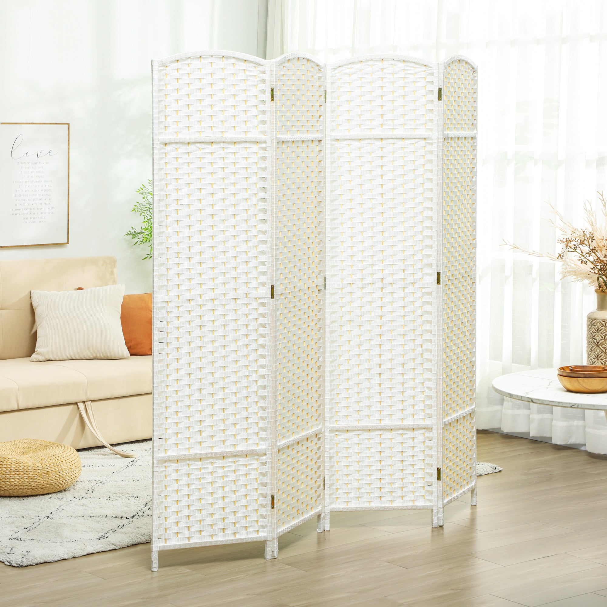 Paravent intérieur bois 4 panneaux 160x170 cm séparateur pièce pliable salon chambre blanc - 3