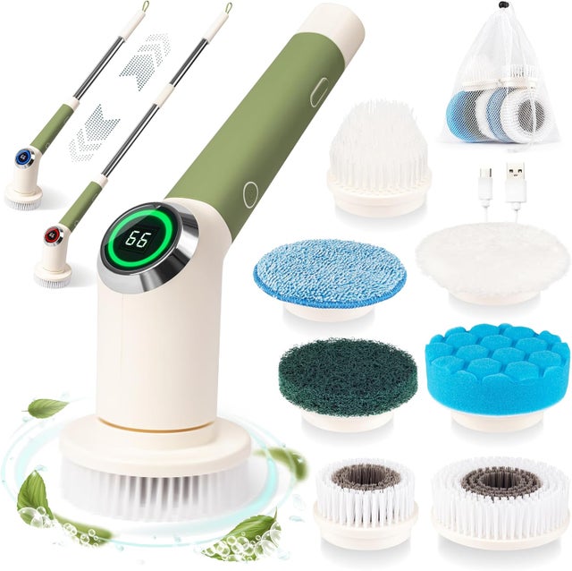 Bezprzewodowa elektryczna szczotka czyszcząca – 7 głowic, 3 prędkości, teleskopowa rączka – obrotowa szczotka akumulatorowa do łazienki, płytek, podłó