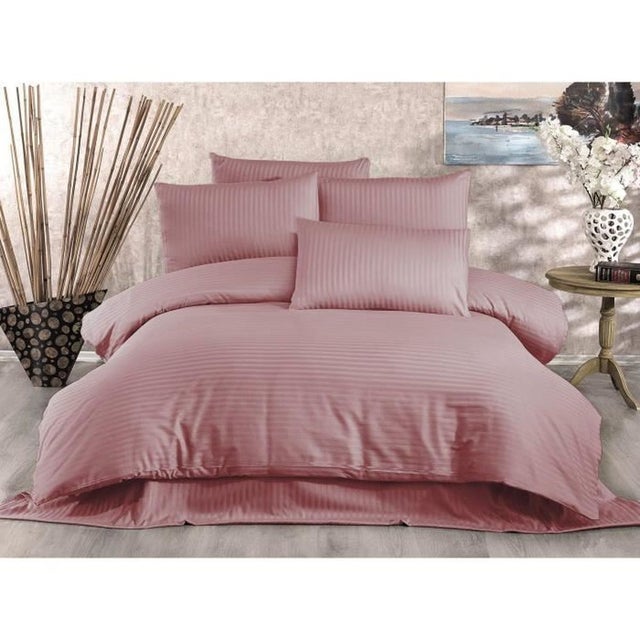 Parure de couette King poudre rose unie 80 coton 20 polyester 229 fils 2 taies