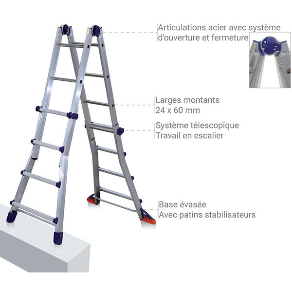 Échelle Polyvalente Tout Briko Bleu 2 Marches 4+4 Facal - 3
