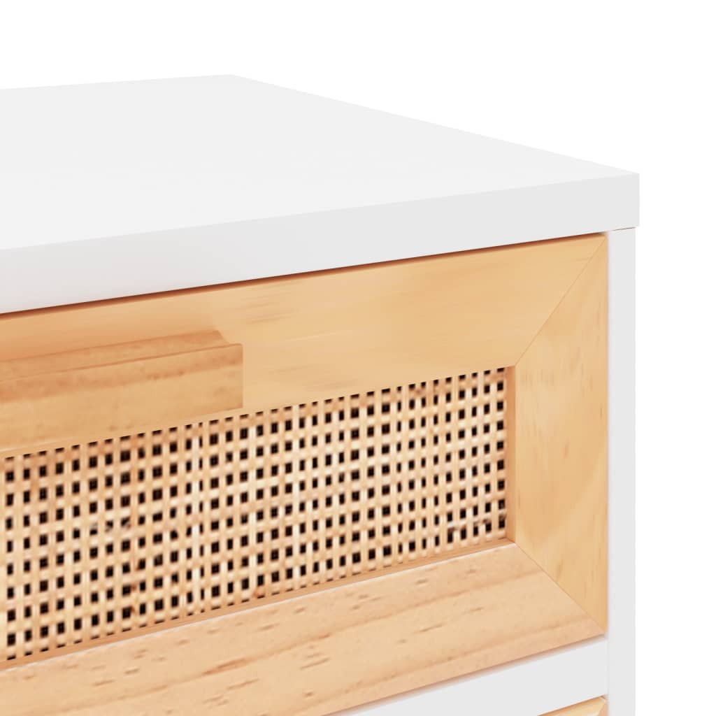 Table de chevet Blanc Bois de pin massif et rotin naturel - COMFORTXL - 6