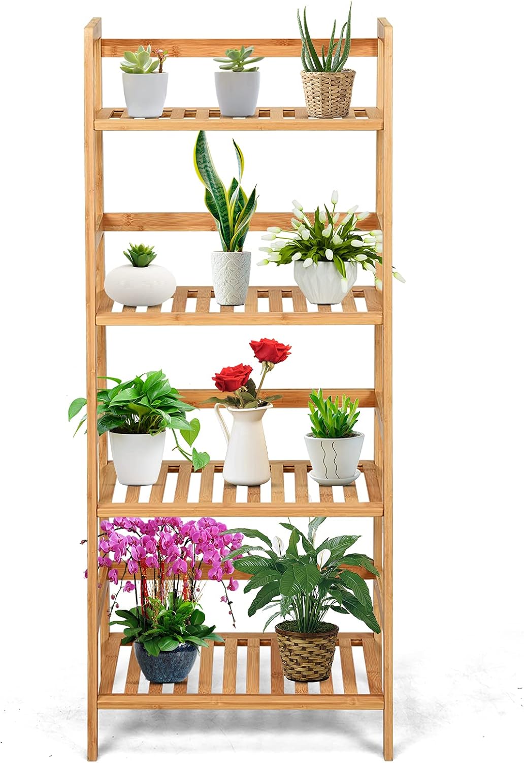 Regał Vintage z 4 Poziomami, Stojak na Rośliny, Biblioteczka z 4 Poziomami, Regał z Półką do Przechowywania z Solidną Ramą, 48x32x115 cm (Naturalna)