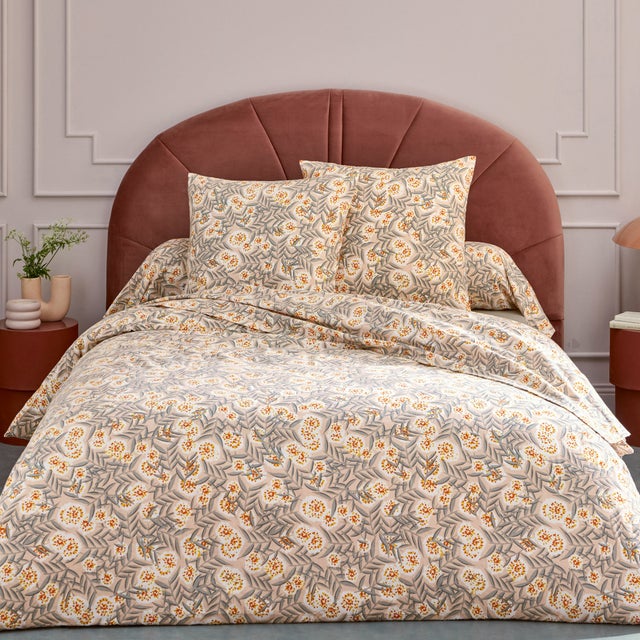 Parure de lit 240x220 cm 65x65 flanelle LILY gris orange 3 pièces