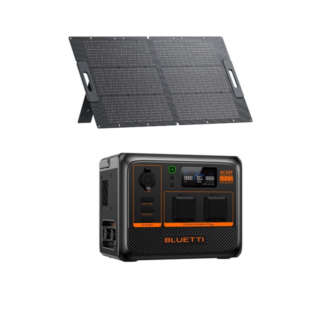 Kit BLUETTI AC60P IP65 Station électrique portable avec Panneau Solaire 100W, 504Wh LiFePO4, générateur solaire 2*AC 600W