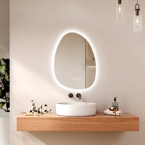 EMKE Miroir salle de bain avec éclairage, Miroir asymétrique LED, anti-buée, interrupteur tactile, 3 couleurs de lumière réglable, 65 x 45 cm