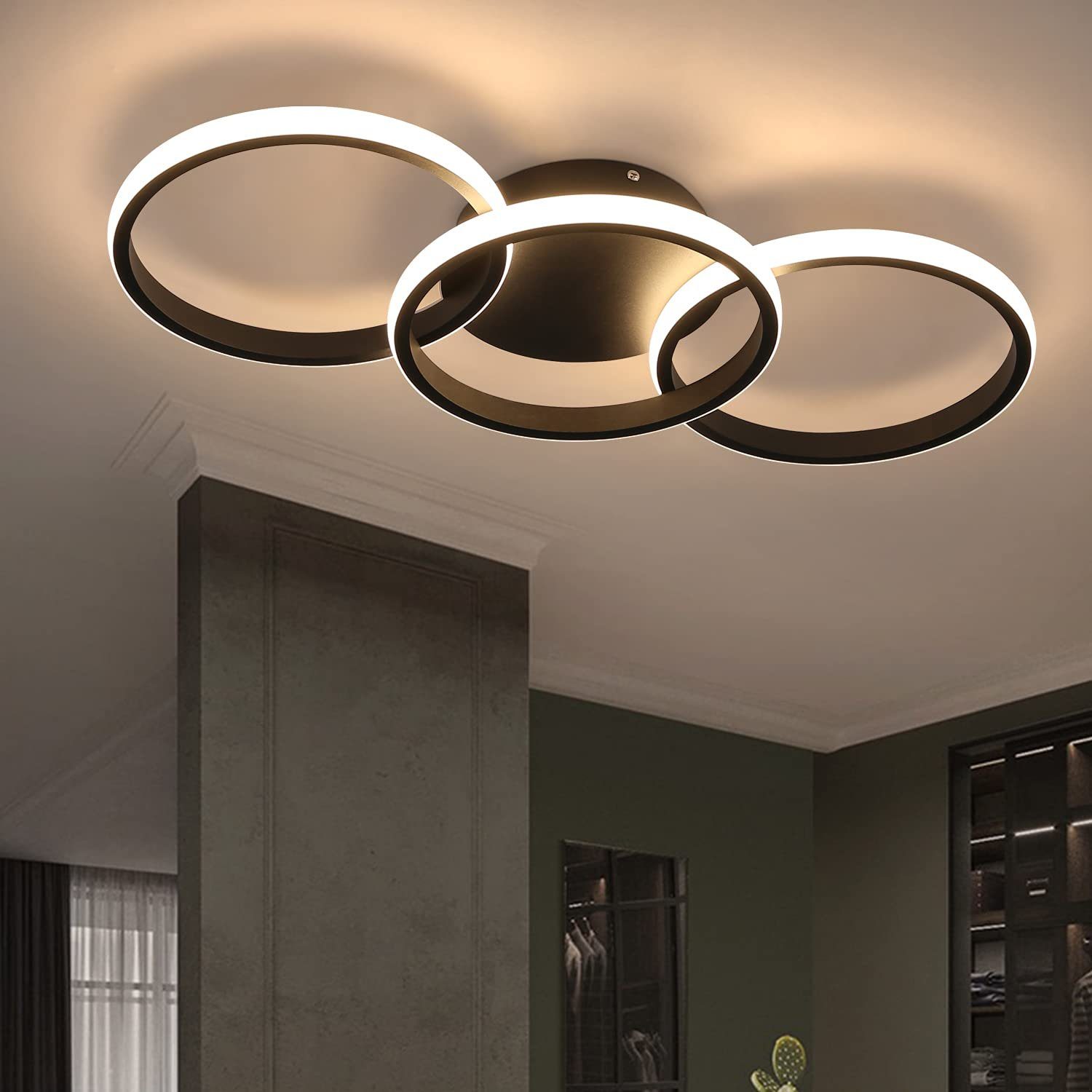 ZMH Lampada da soffitto a LED per soggiorno - Grande nera dimmerabile con telecomando, 63 W, moderna in metallo, per camera da letto e cucina, 80 cm