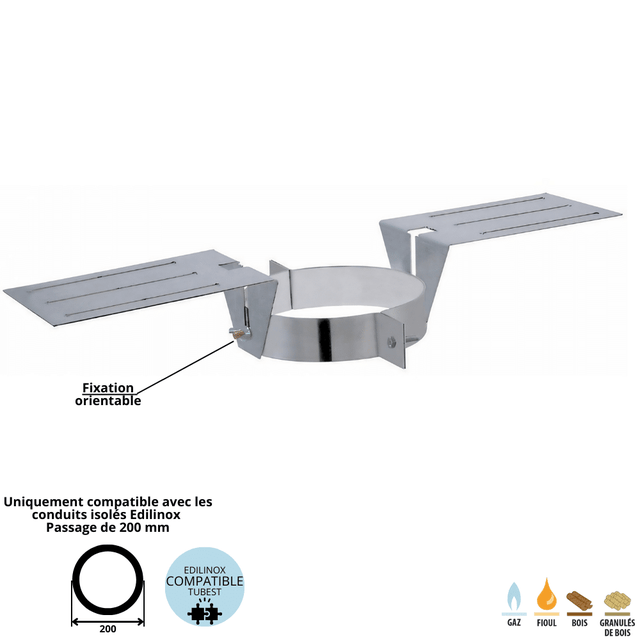 Support au toit conduit double paroi isolé Edilinox - Diamètre 150 mm