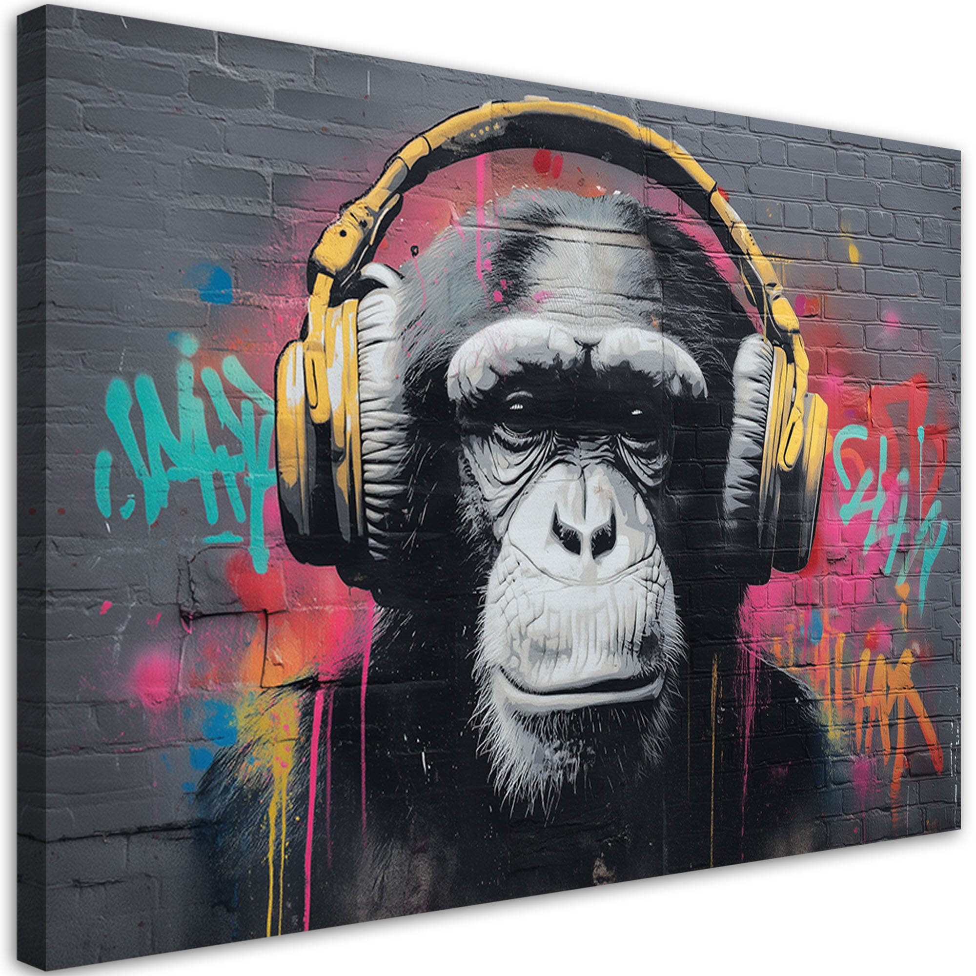 Obraz na płótnie, Małpa DJ Muzyka Street Art 100x70