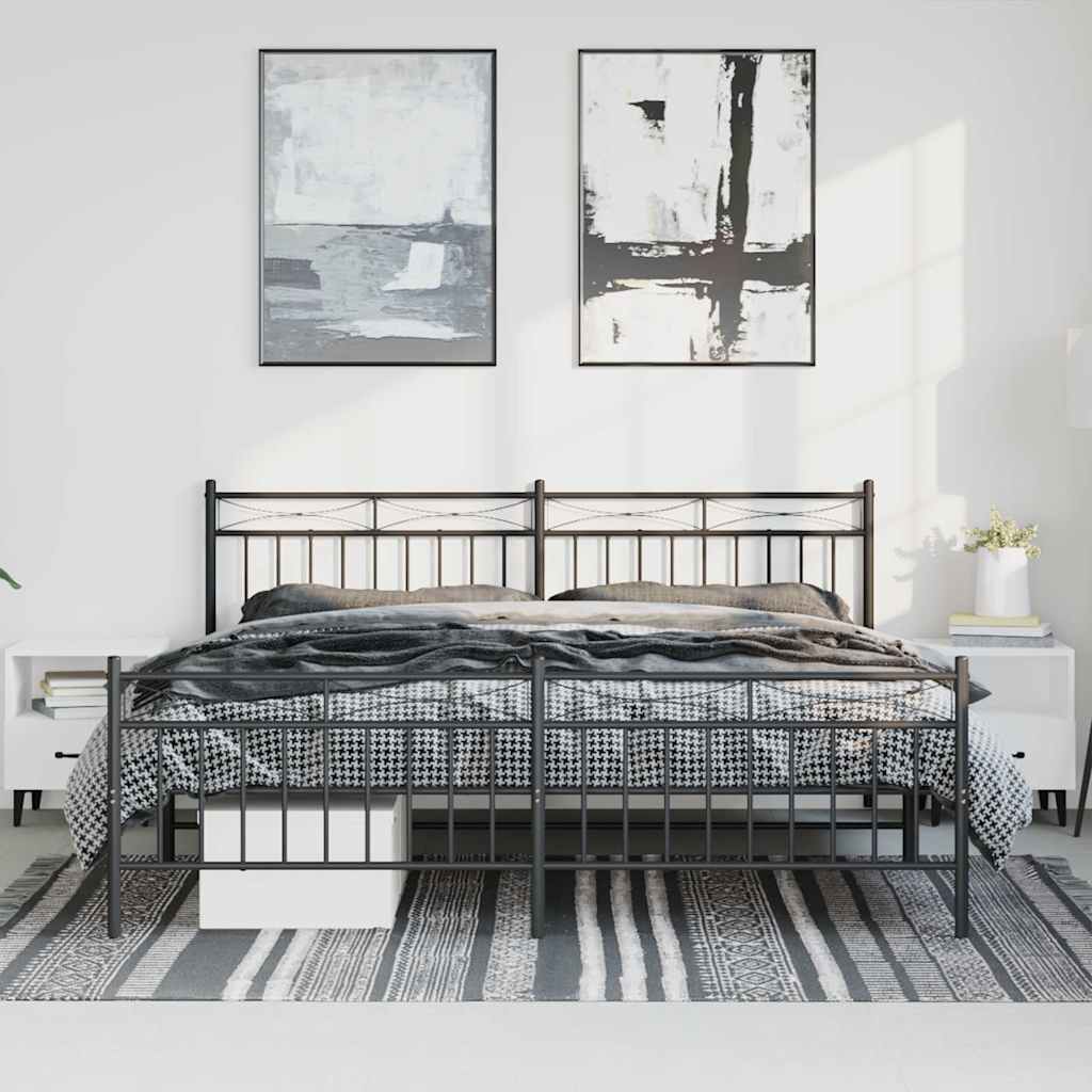 Estructura de cama sin colchón con estribo, de metal negro, para dormitorio, 193 × 203 cm - 3