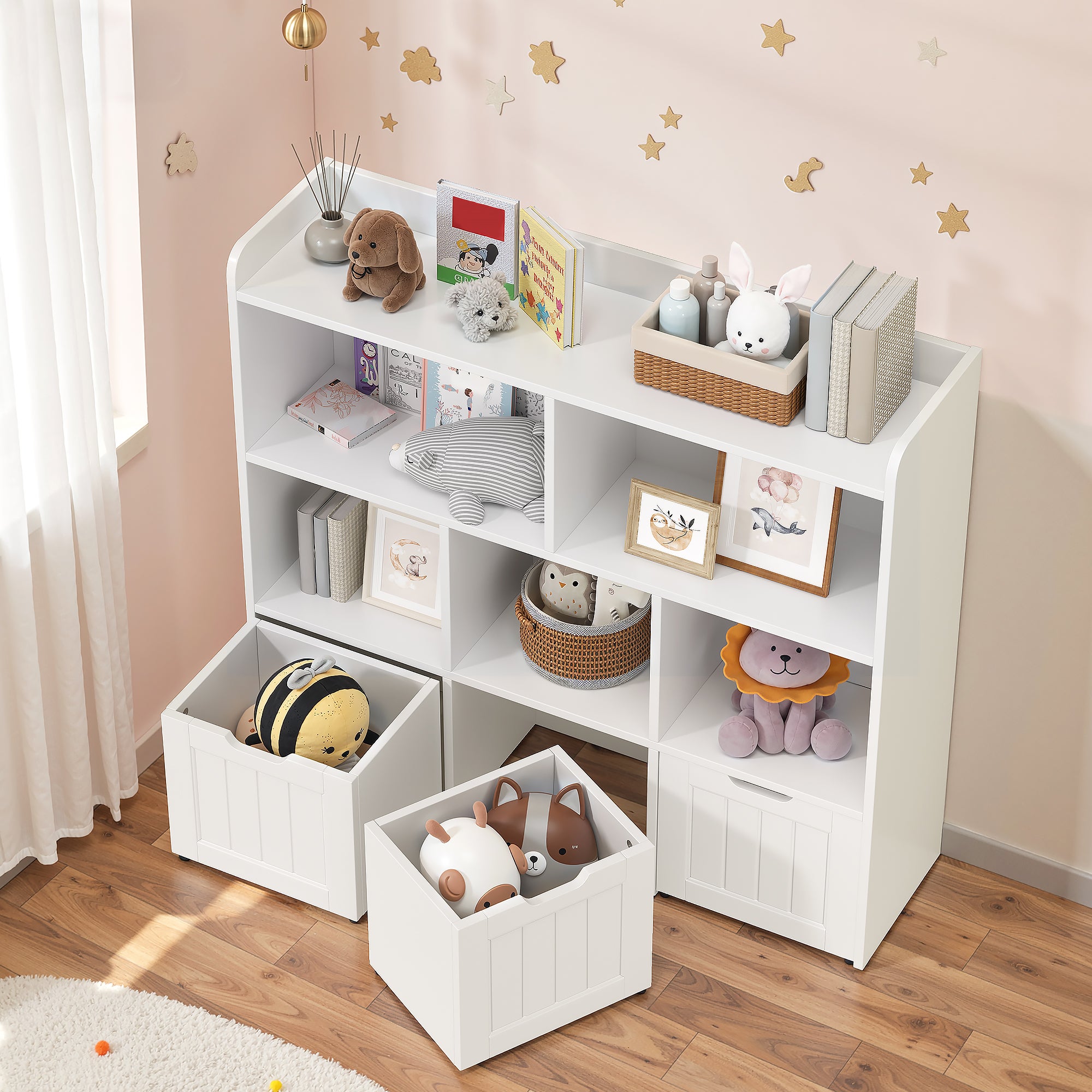 Armoire de Rangement pour Enfants Étagère 3 Tiroirs Grande Étagerie avec Boîtes de Rangement 100x30x90cm Bealife - 5