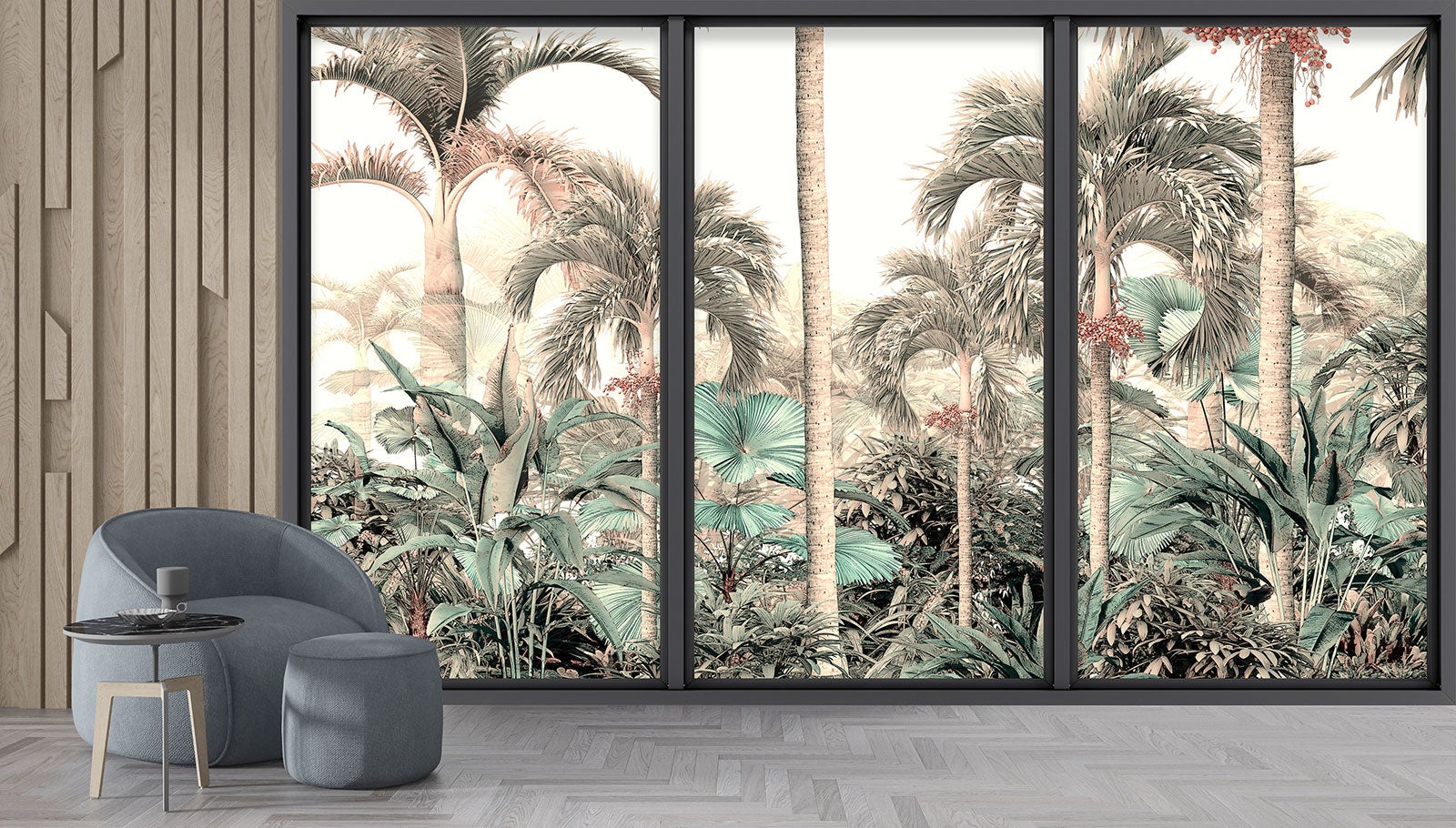 Papier peint panoramique intissé décoratif Trompe l'oeil baie vitrée - Forêt tropicale - L417 cm x H250 cm - 4