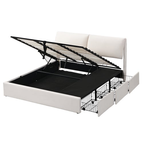 Letto Matrimoniale Imbottito Con 3 Cassetti E Alzacoperte Idraulico | Grigio 180x200 | Senza Materasso