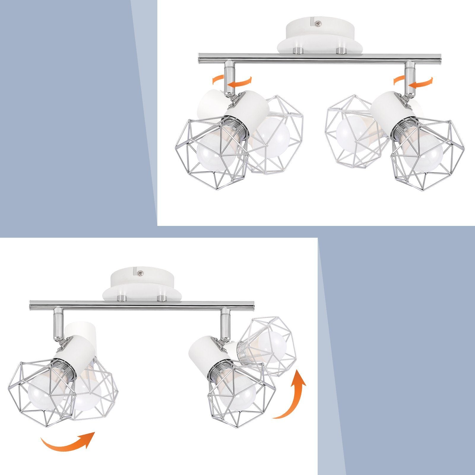 NETTLIFE 2 Focos de Techo Giratorios Interior Blanco Industrial Metal E14 Regulable 350° para Oficina Guardarropa Pasillo Baño - 2