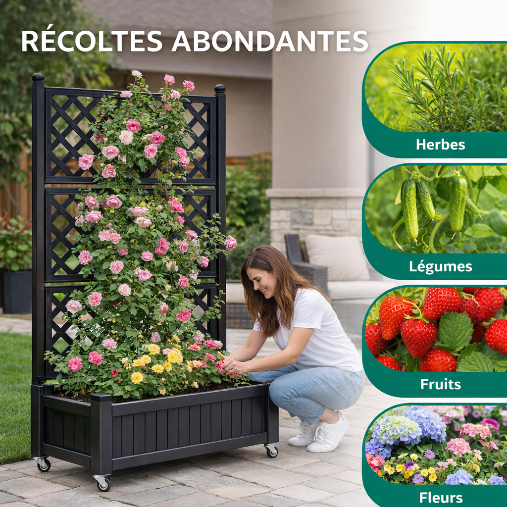 Bac avec treillis, Jardinière avec treillis, 108,5 x 44 x 155 cm, Noir - 5