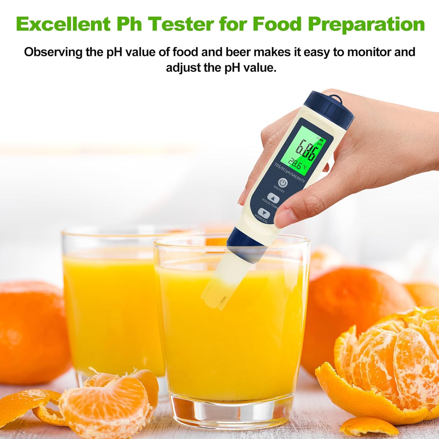 Medidor de pH digital 5 em 1/Medidor de pH da água/Salinômetro/TDS/EC/Termômetro, Medidor de sal para piscina com compensação de temperatura constante - 5