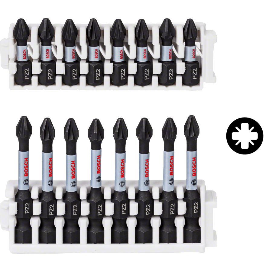 Bosch Professional 8 pz. di Bit di Avvitamento Pozidriv (Impact Control, PZ2 Bits, Lunghezza 25 mm, Pick and Click, Accessorio Avvitatore a Impulsi)