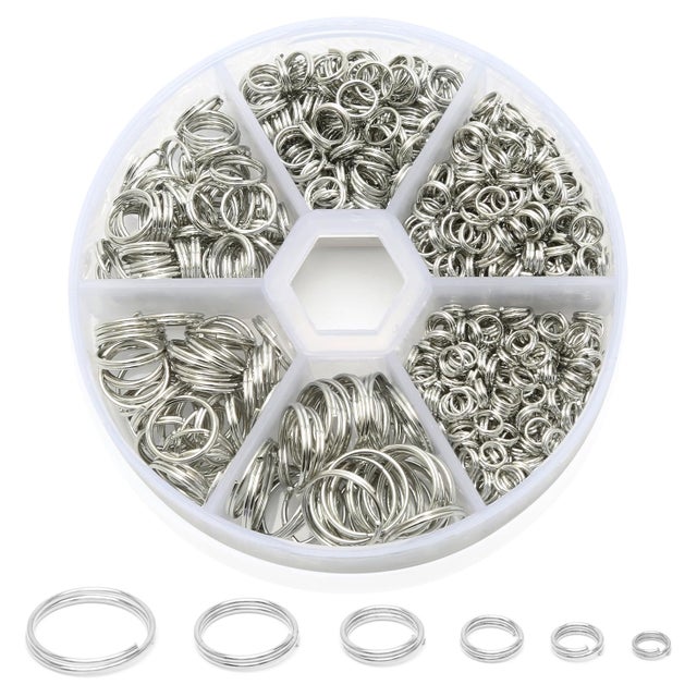 690 Petits Anneaux Fendus Argentés Double Boucle 4 5 6 8 10 12 mm en Fer pour Bijoux Porte-clés Pendentifs avec Boîte de Rangement..