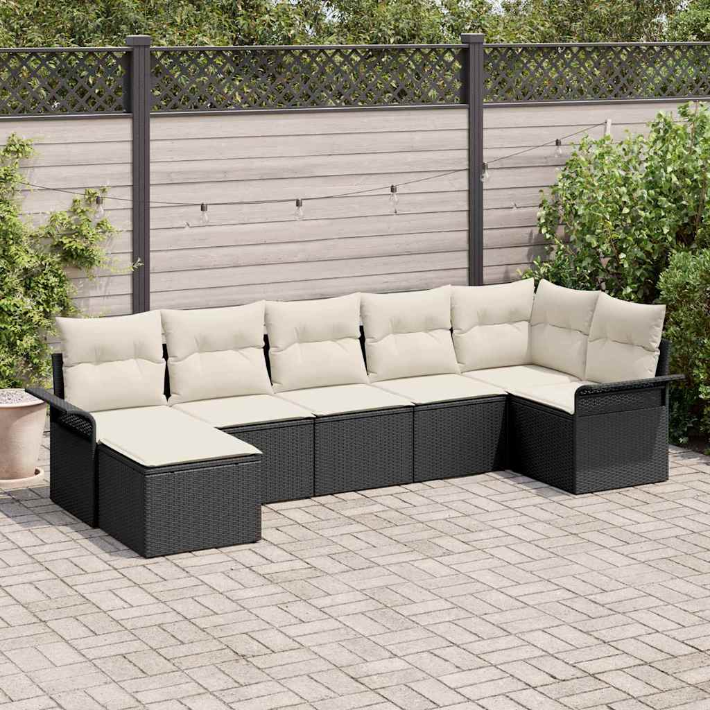 Zestaw Sof na Ogród z poduszką 7 pcs Czarny polirattan vidaXL