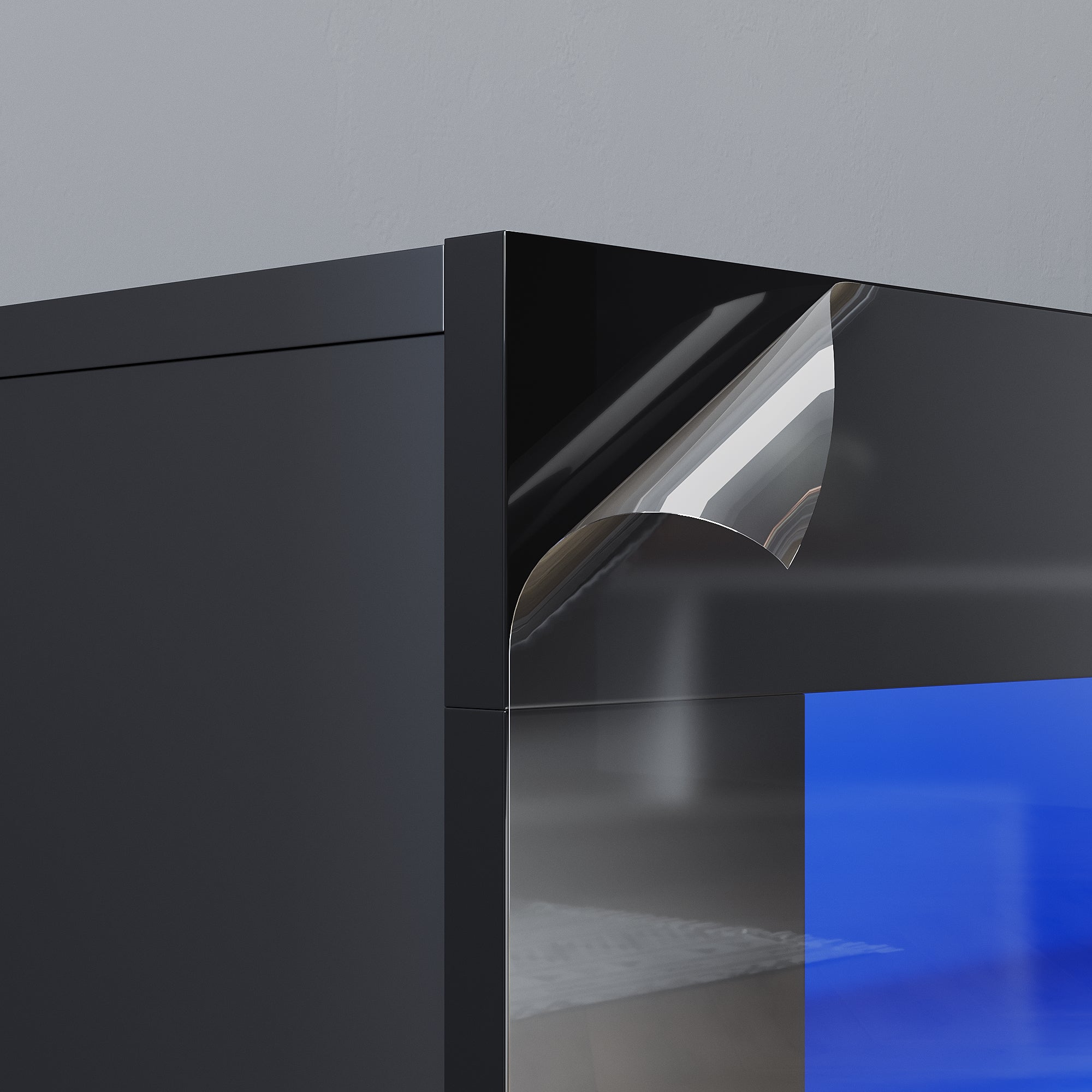 SIRHONA Meuble TV LED Rangement Moderne Sans Poignées + Etagères en Verre + Noir + 180 cm - 5