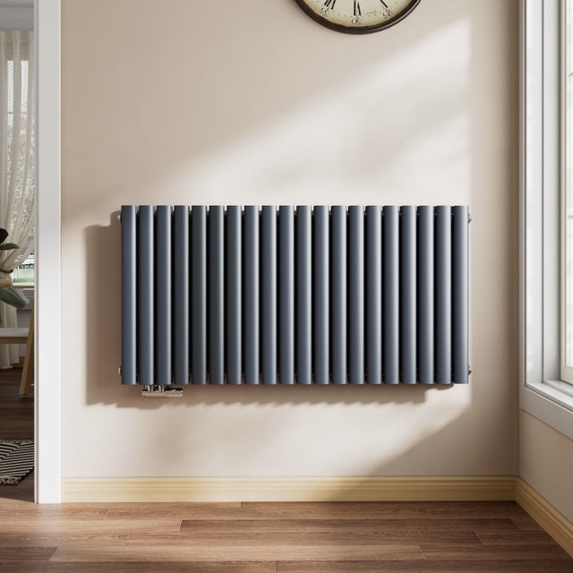 EMKE Radiateur eau chaude en acier Tube Rond Radiateur Mural Anthracite 60x120cm 1828W Double Couche