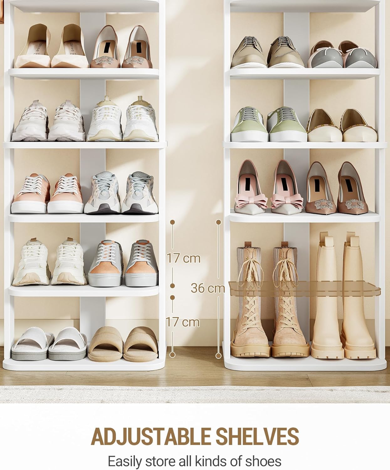 Étagère à Chaussures, Meuble à Chaussure à 10 Niveaux, Étagère de Rangement avec Crochets, Réglable, Peu Encombrante pour L'entrée, Couloir, Blanc - 3