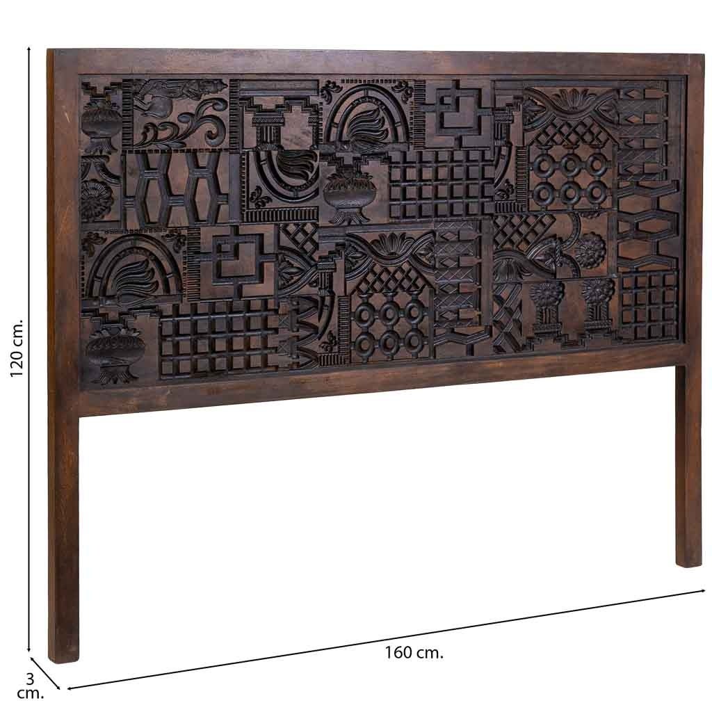 Testiera in legno marrone intagliata a mano 160x3x120h cm - 3