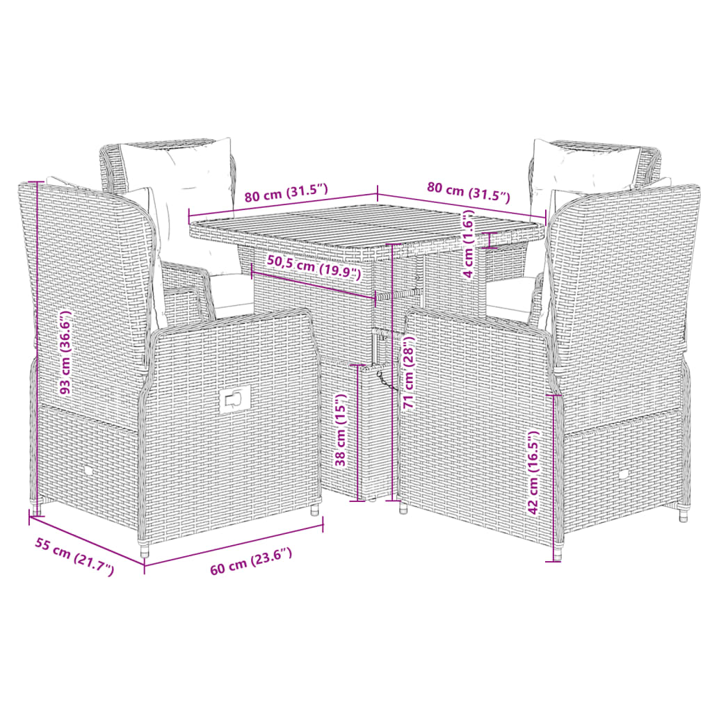 Maison Exclusive - Set de muebles jardín 5 pzas con cojines ratán sintético negro - 9