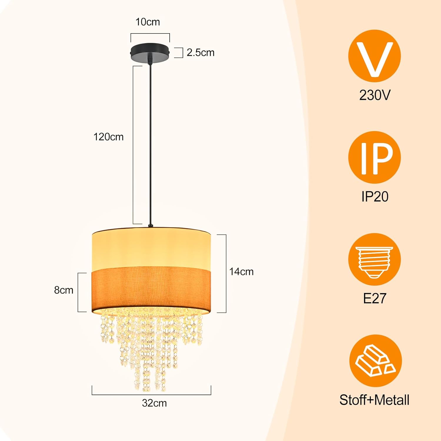 ZMH Lampa wisząca E27 biała vintage kryształowa bez żarówki - 9