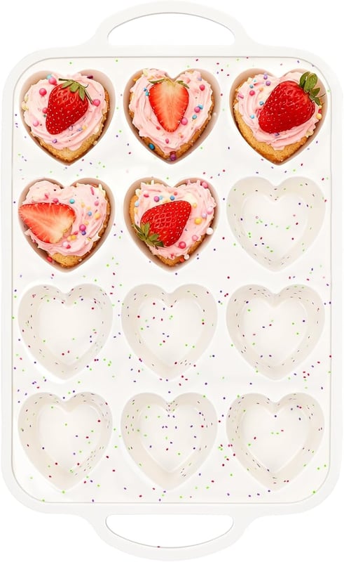 Forma do pieczenia w kształcie serca z silikonu ze wzmocnioną metalową ramą, 1 sztuka, nieprzywierająca forma do babeczek i muffinek, bez BPA.