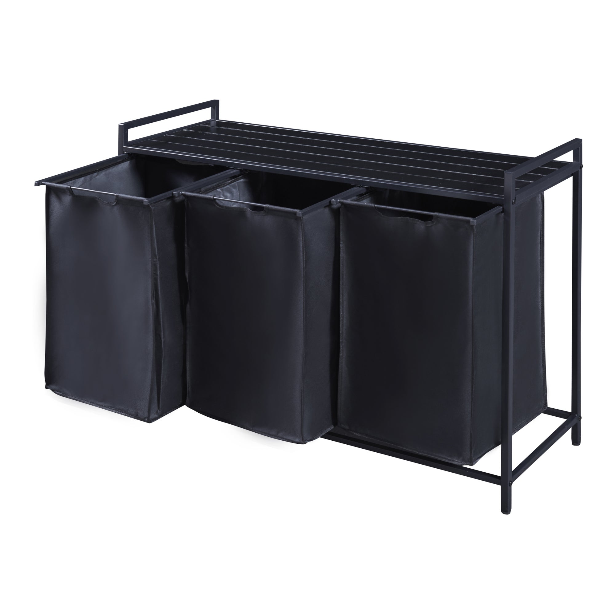 Mobile Portabiancheria con Ripiano e 3 Scomparti Estraibili per Bucato Sacchi Rimovibili con Capienza 3x 45 L - Nero [en.casa] - 5