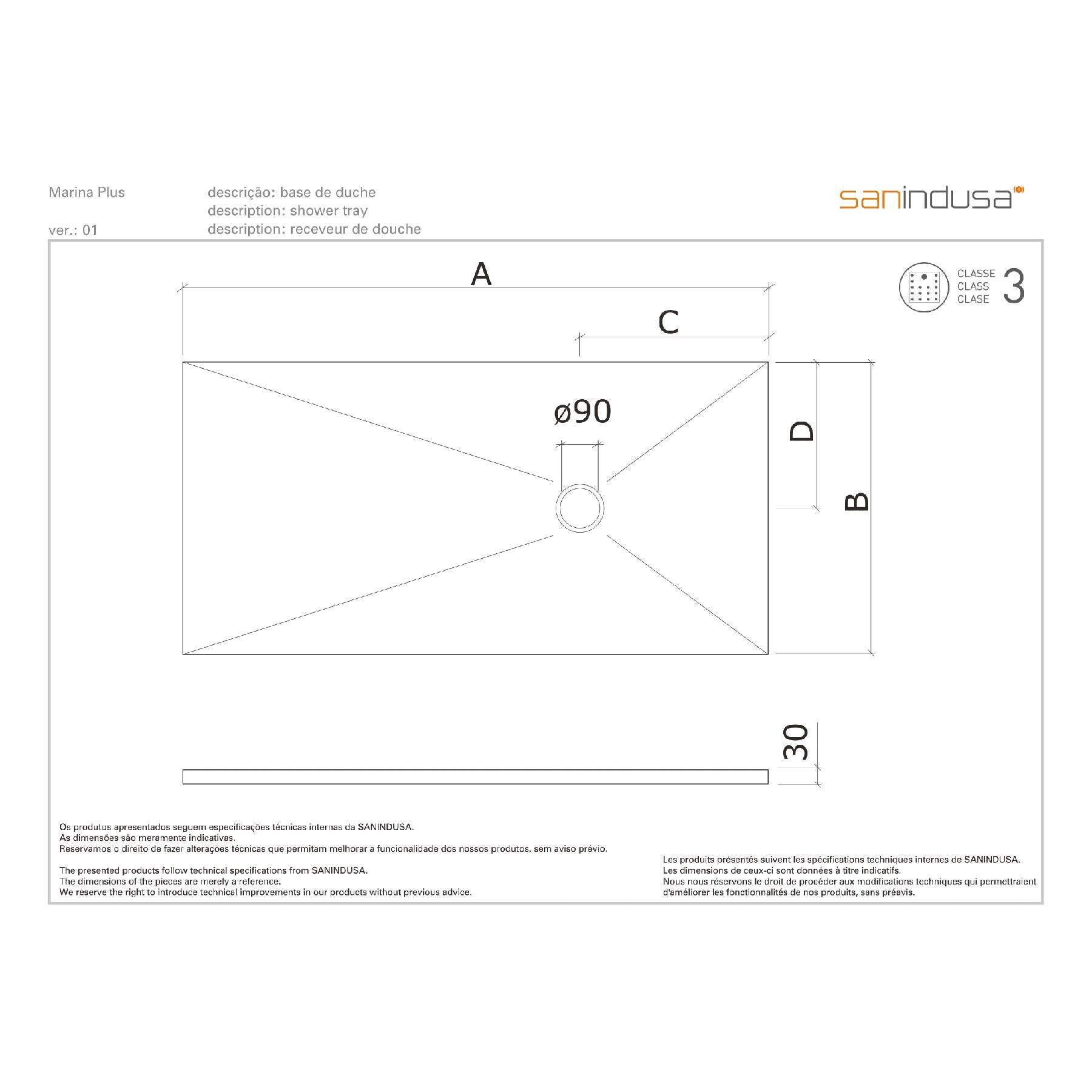 Receveur de douche à poser extra-plat épaisseur 30mm en pierre naturelle SANINDUSA STONIT Marina Plus 150x80 gris antidérapant naturel classé C3 - 2