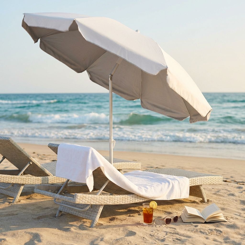 Ombrellone Da Giardino E Spiaggia 2,4 M - Blu Reale E Bianco - Con Pali A Vite E Sfiato Antivento