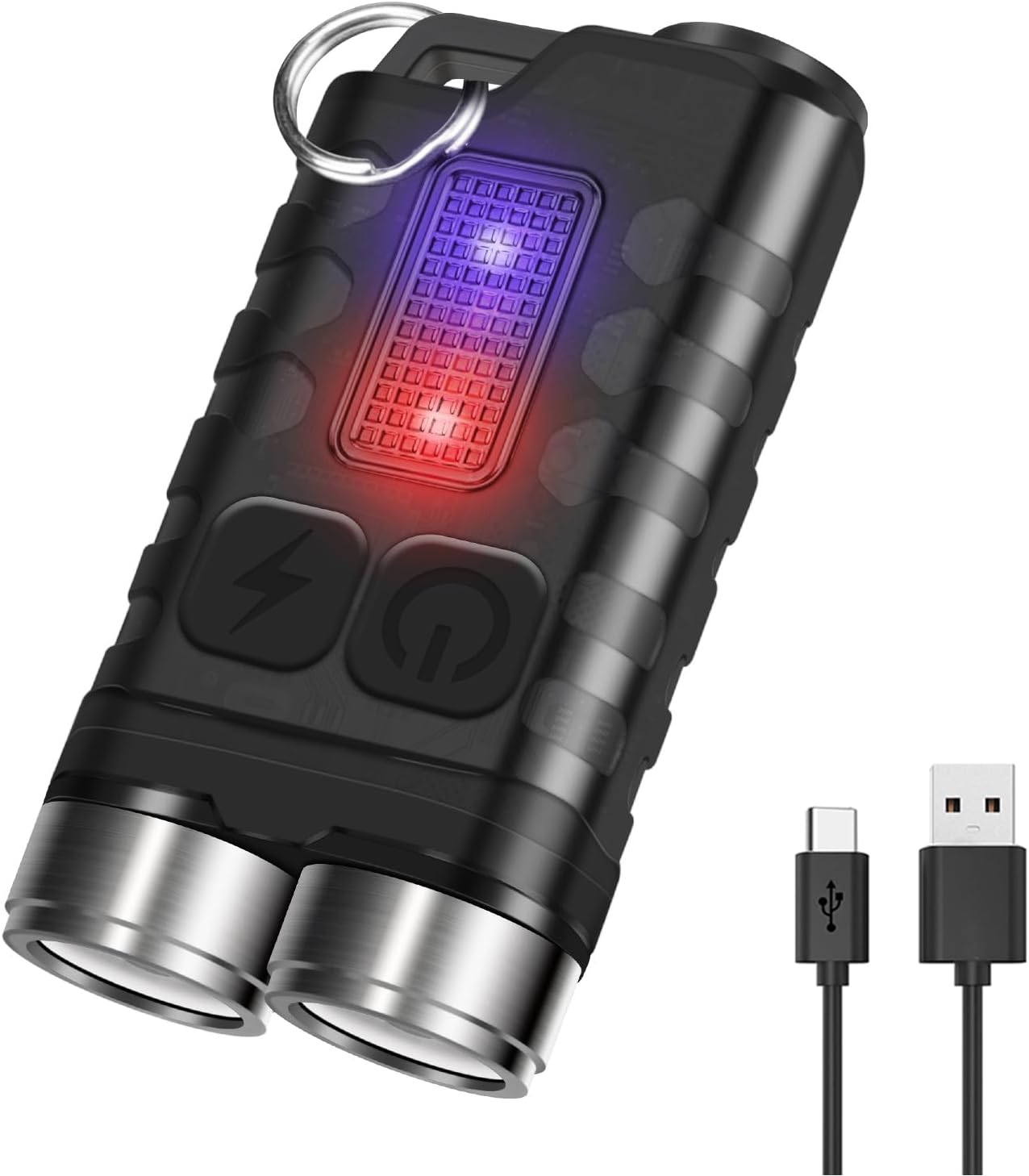Mocna miniaturowa latarka LED o mocy 900 lumenów z czerwonym i niebieskim światłem UV, mała latarka na klucze, ładowalna i wodoodporna (IP65), 10 try