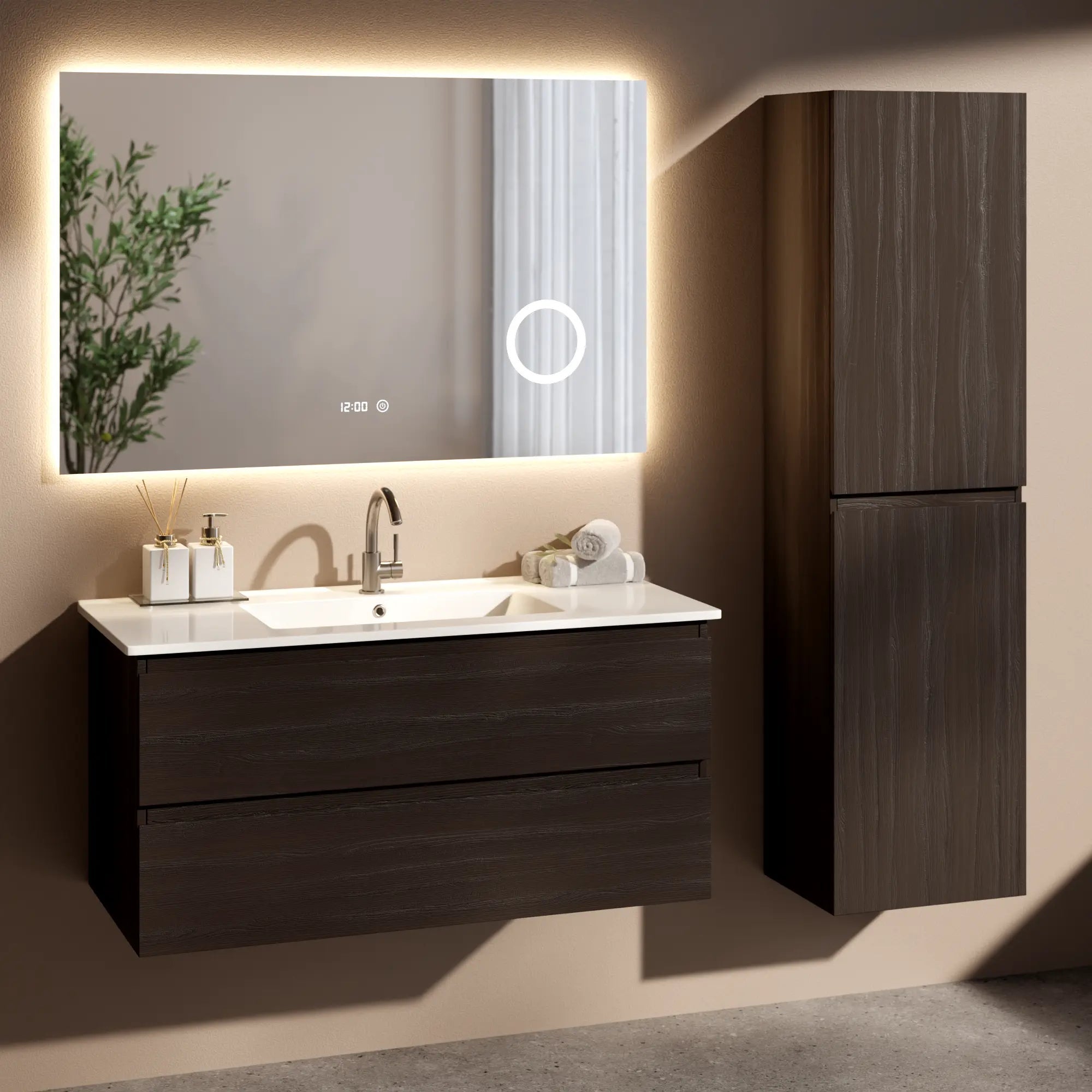 Mirlux Meuble vasque Varo - 100 x 46 x 50 cm - Noyer - Vasque blanche incluse - 7