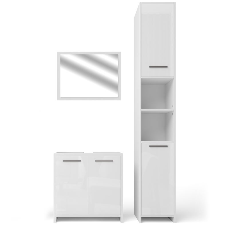 Vicco Zestaw mebli łazienkowych Kiko, Biały wysoki połysk/biały, 3 części