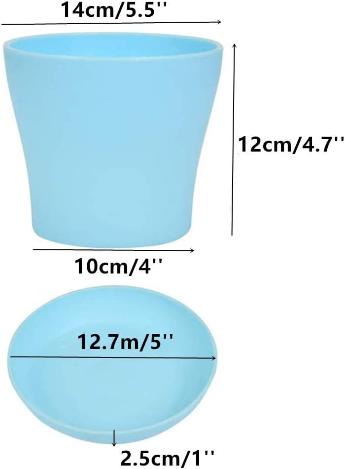 Pot de fleurs en plastique coloré 8 pièces avec bac d'égouttage Pot de fleurs d'intérieur avec plateau (14 cm) - 2