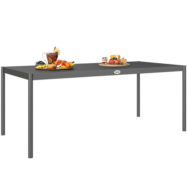 Table de jardin 8 personnes rectangulaire plateau à lattes en acier gris foncé 186 x 90 x 74 cm