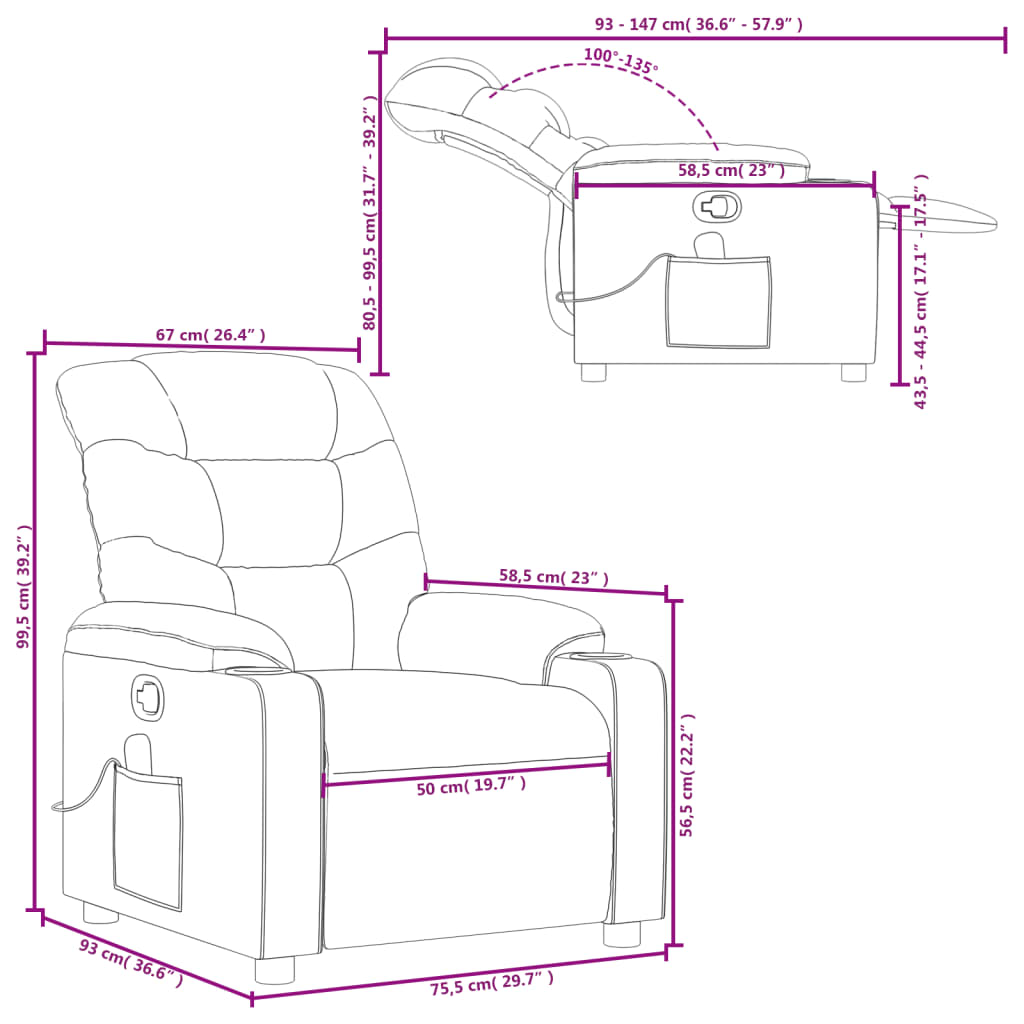 Fauteuil de massage inclinable Noir Tissu - 9