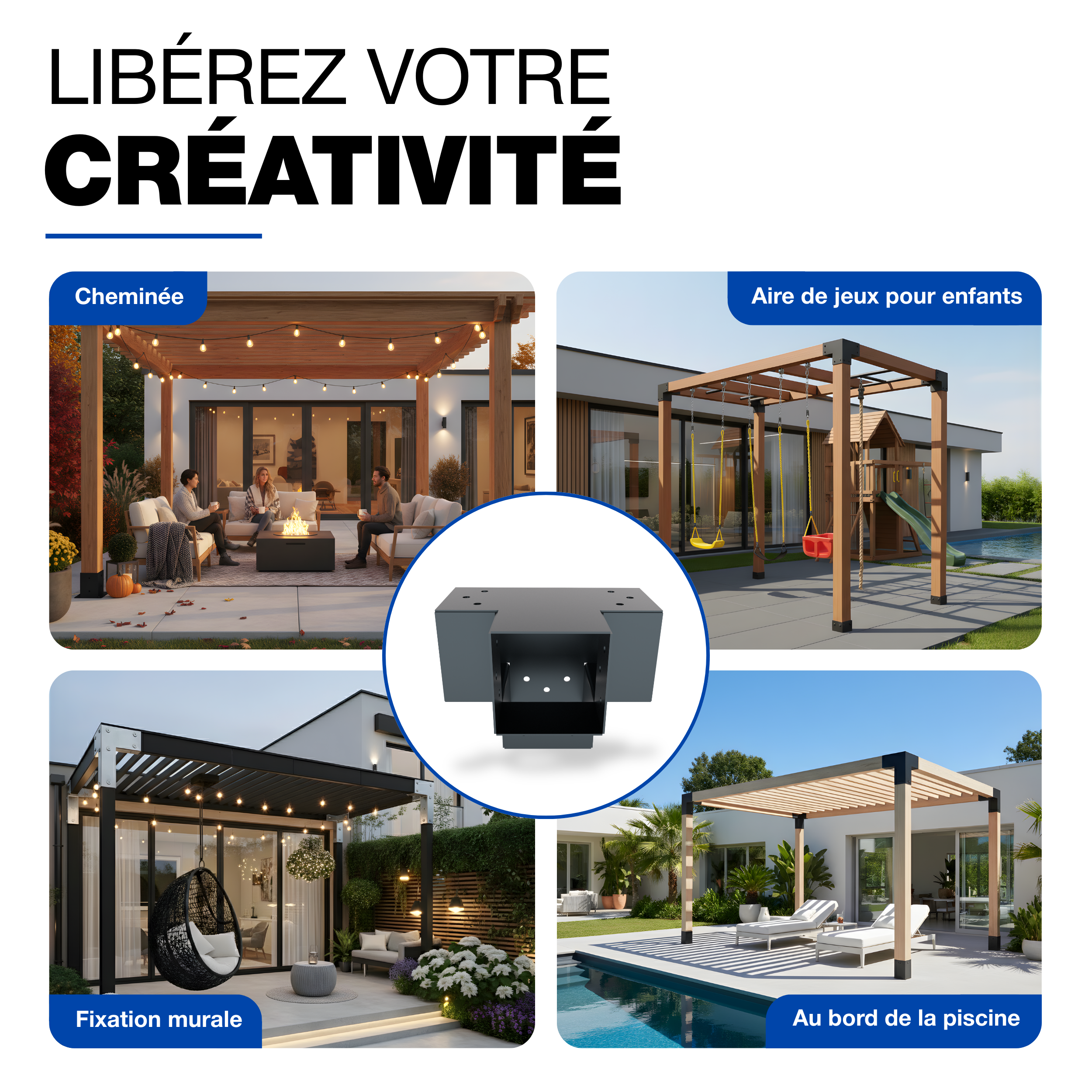 Connecteur de Poteau X 91x91 mm Revêtement en Poudre Anthracite Pergola Connecteur D’Angle 4 Voies Pavilon Support Bricolage Menuiserie GeZu Impex - 8