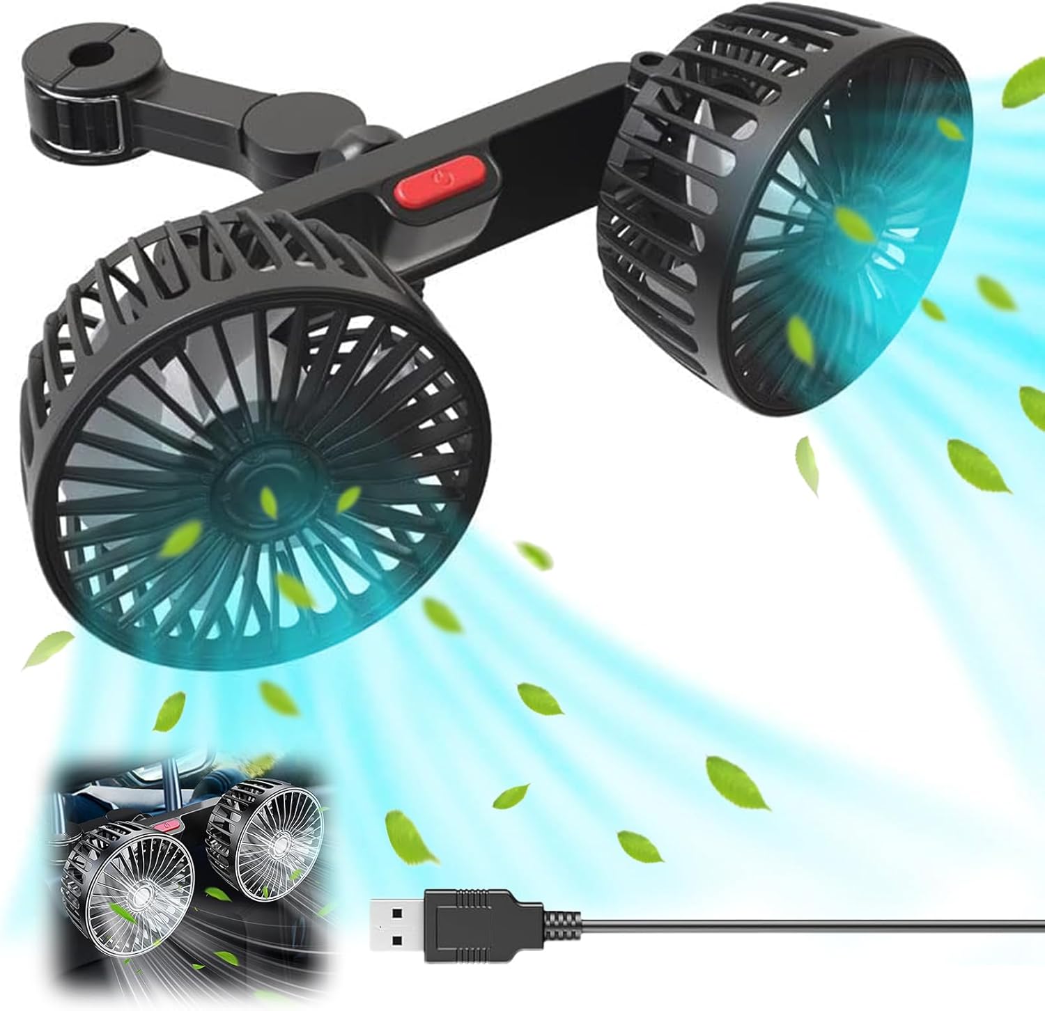 Wentylator samochodowy z podwójną głowicą wentylator samochodowy z przyssawką przenośny wentylator samochodowy wentylator obracający się o stopni